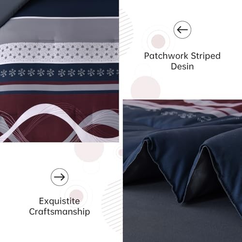 Striped Comforter Set Size,8 Pieces Bed in a Bag Patchwork Queen Blue Red