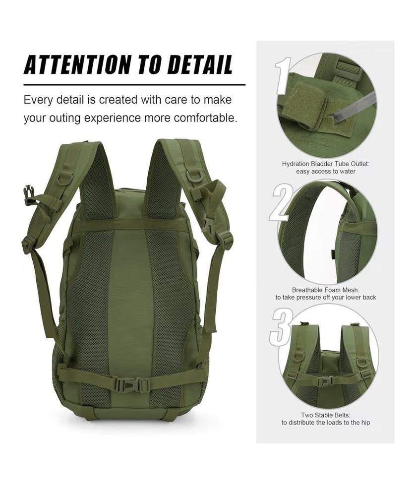 Tactical Backpack, Day Pack, Molle, Waterproof, 30L EDC Bag, With Flag Patch