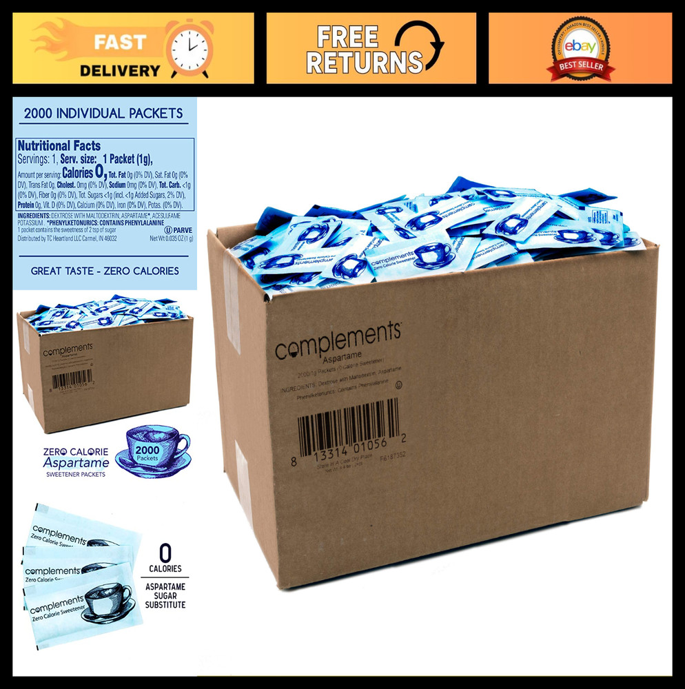 Zero Calorie Blue Sweetener Packets, 2000 Count, Aspartame Sugar Substitute