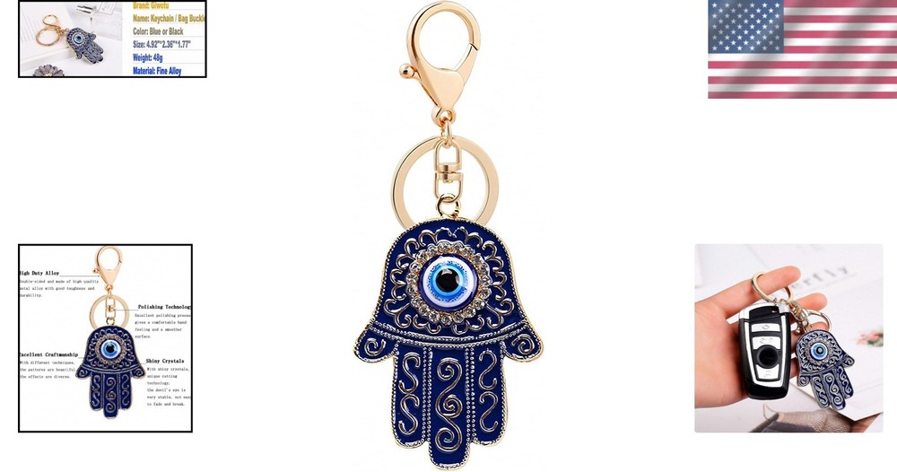 Evil Eye Keychain with Hamsa Hand & Crystal Rhinestones - Unique Gift for Luck