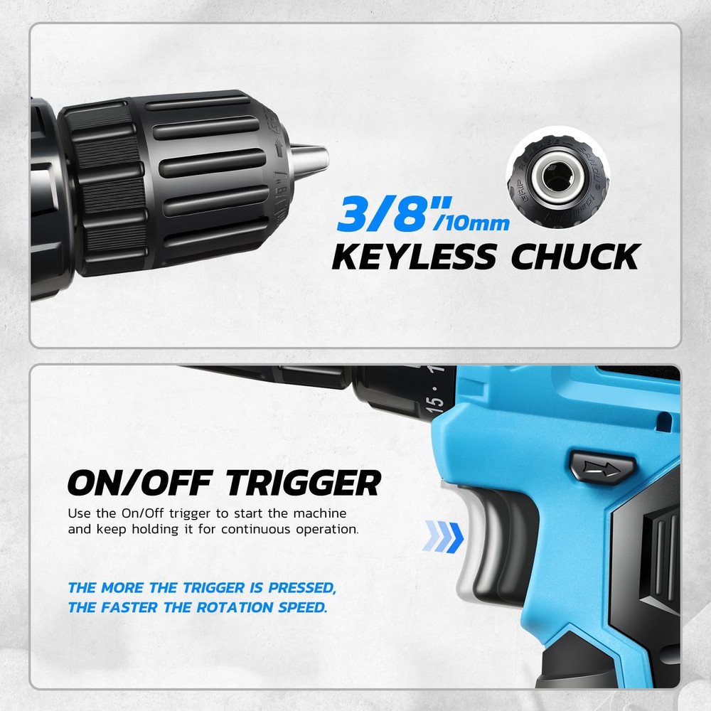 12V Max Variable Speed Cordless Drill/Driver 21+1 Torque Setting Power Drill Kit