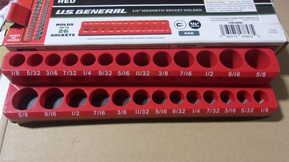 US GENERAL SOCKET ORGANIZER 1/4" MAGNETIC RED ASE  ITEM 59680
