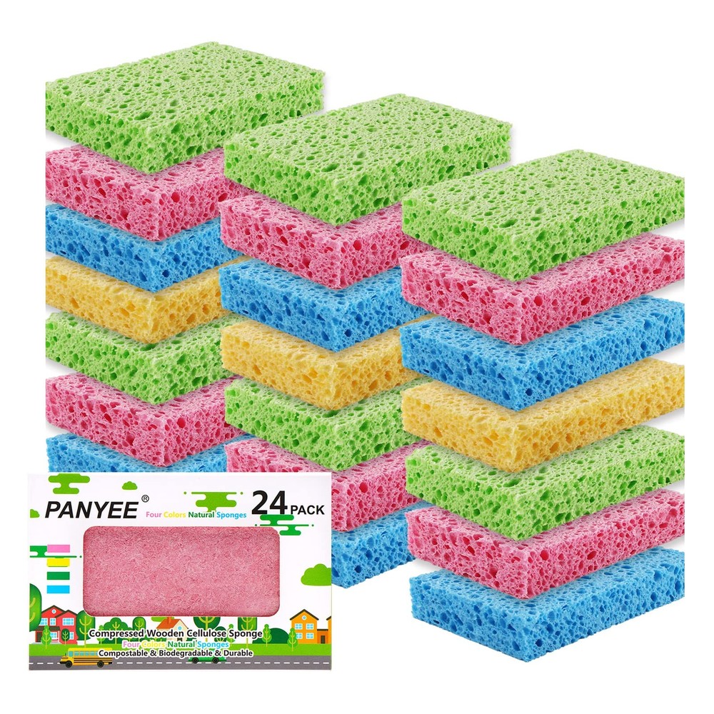 Compressed Cellulose Kitchen Sponges 24Pack,Non-Scratch Biodegradable Natural...