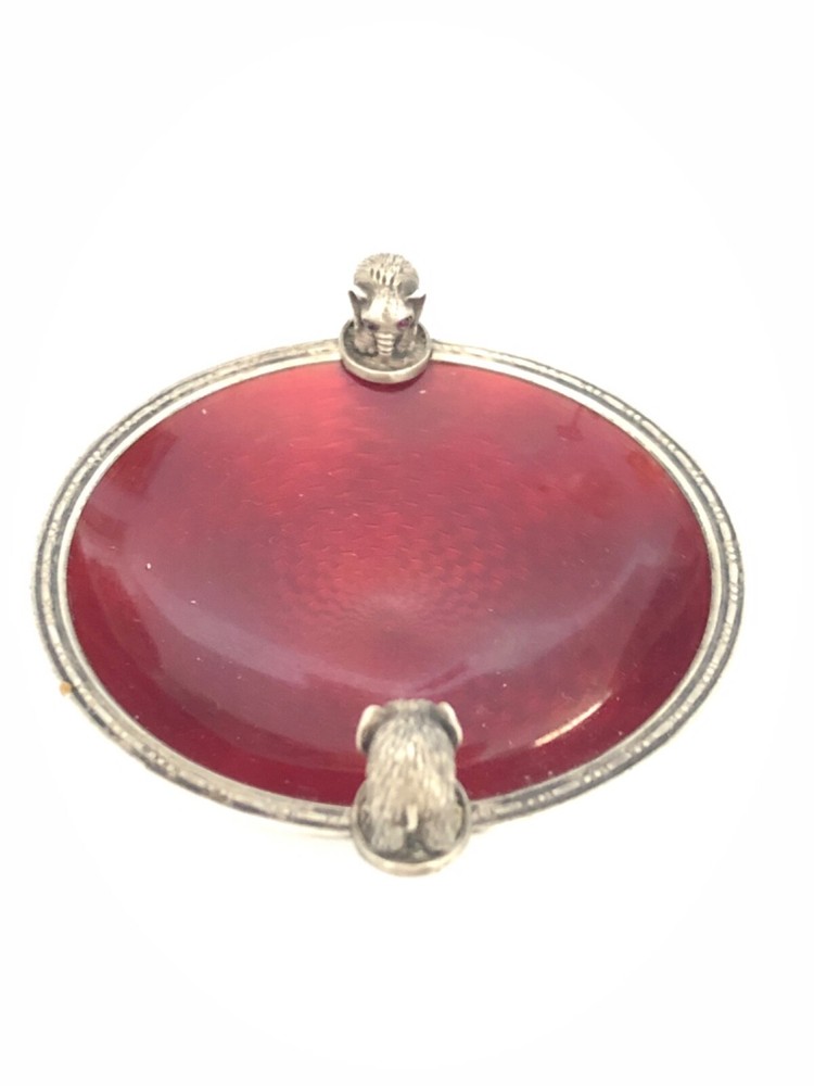 Russian silver small red enameled sweet meat dish