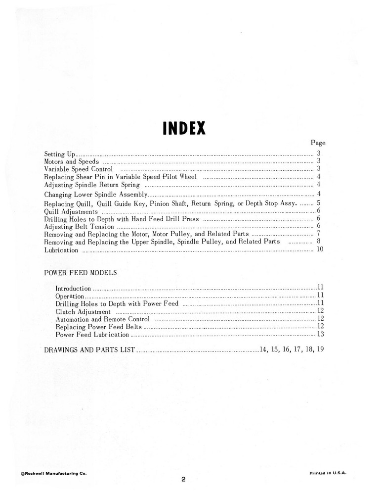 Walker Turner 17" Variable Speed Drill Press Operator & Parts List Manual #1924
