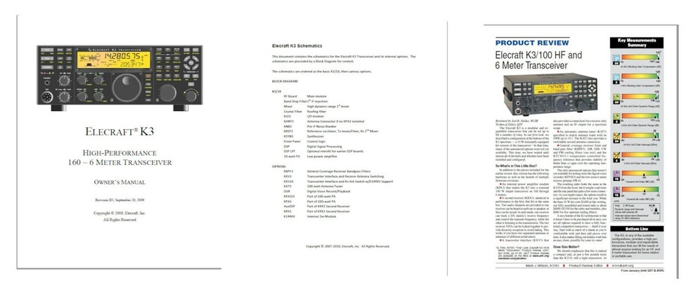 ELECRAFT K3 OWNER'S MANUAL VERSION D5 + SCHEMATICS MANUAL + REVIEW