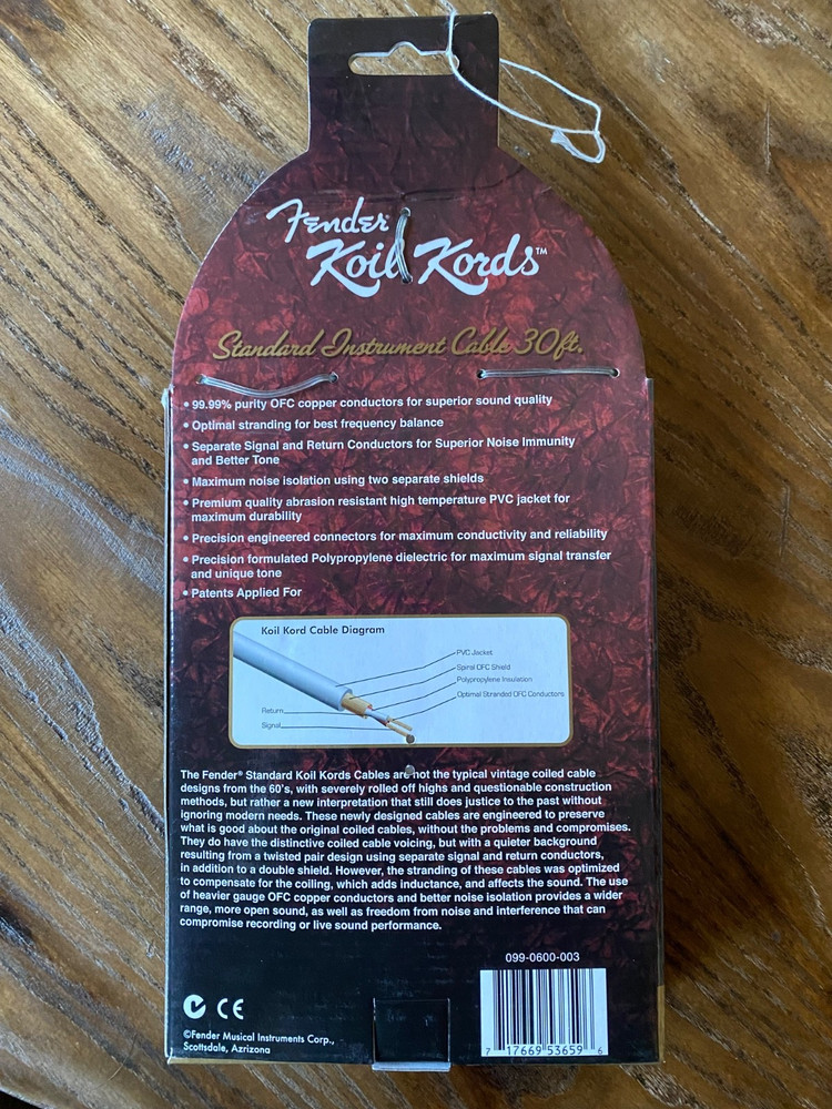 Fender Koil Kords Guitar Cables 30ft NOS VHTF New
