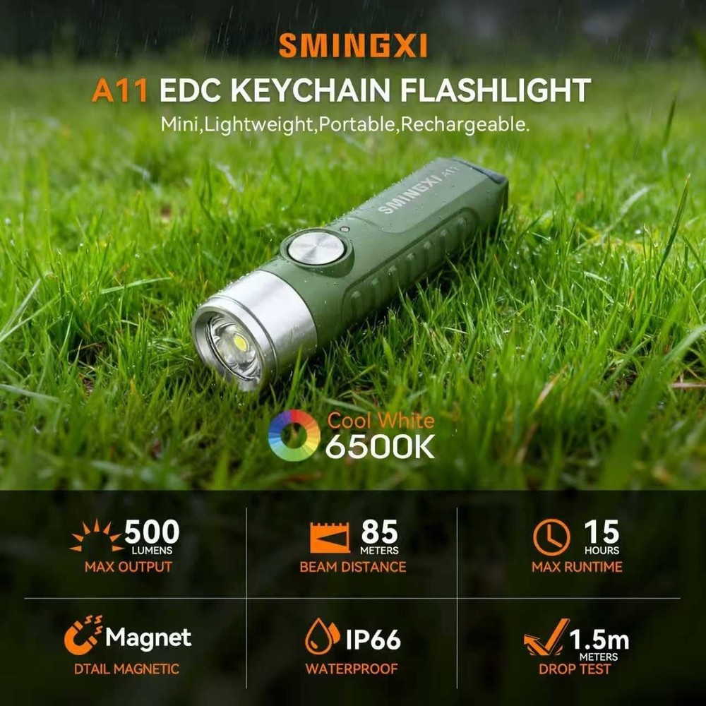 A11 500 Lumen Rechargeable Keychain Flashlight Mini Waterproof EDC