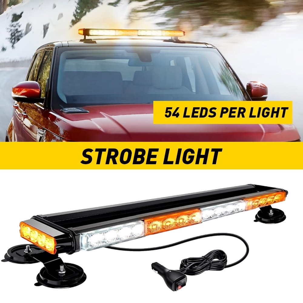 Amber/White 54-LED Emergency Light Bar Rooftop Double Side Strobe Warning Light