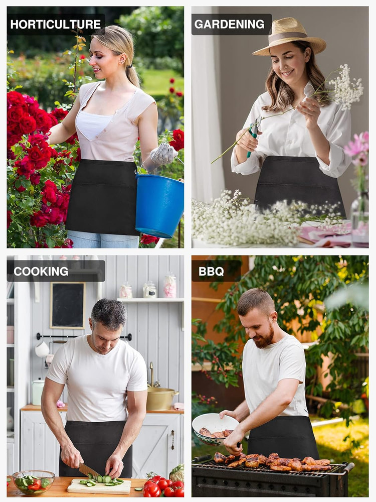 Syntus 3 Pack Server Aprons with 3 Pockets, Waterdrop Resistant Waitress