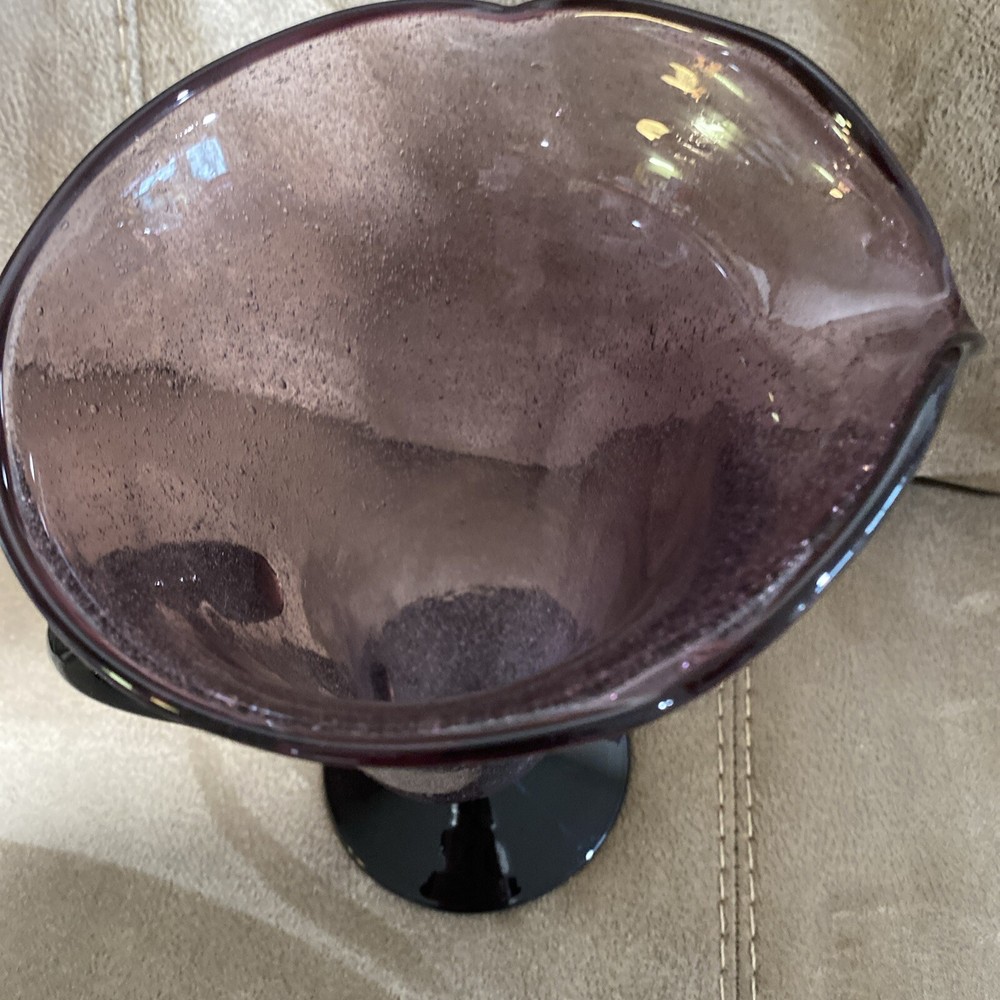 Handblown Controlled Bubble Purple Glass Pitcher with Applied Handle