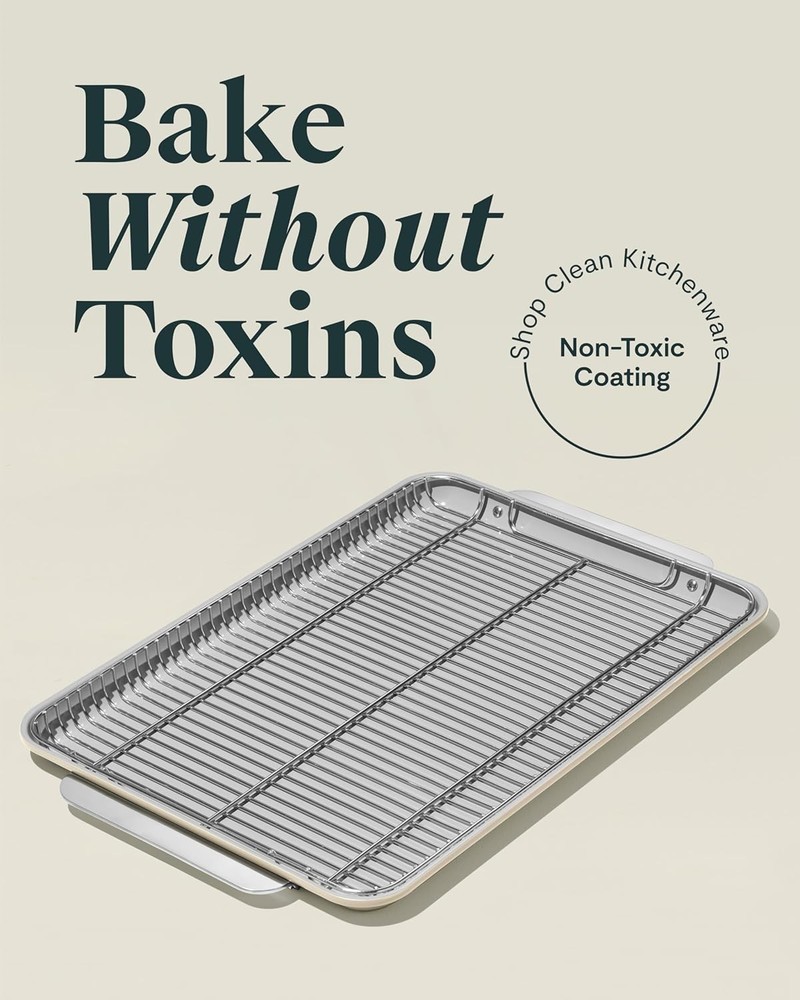 Non-Stick Ceramic Baking Sheet & Cooling Rack Ceramic Coated Non-Toxic PTFE &