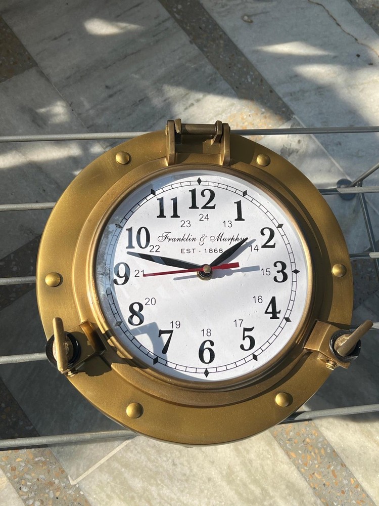 9 " Nautical Brass Porthole Wall Clock – Maritime Ship Window Clock