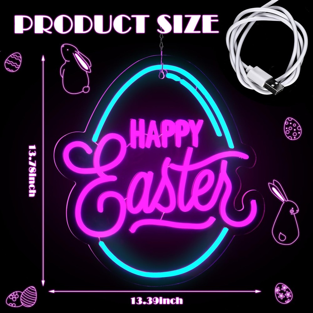 Baquler Easter Neon Sign for Wall Decor Egg Happy Easter LED Neon Light Windo...