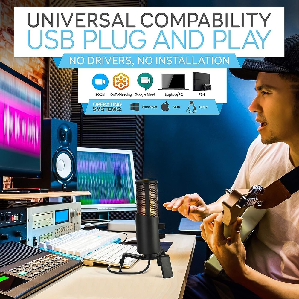 Pyle USB Computer Desktop Microphone 4 Polar Patterns & Pro Audio Recording Mic