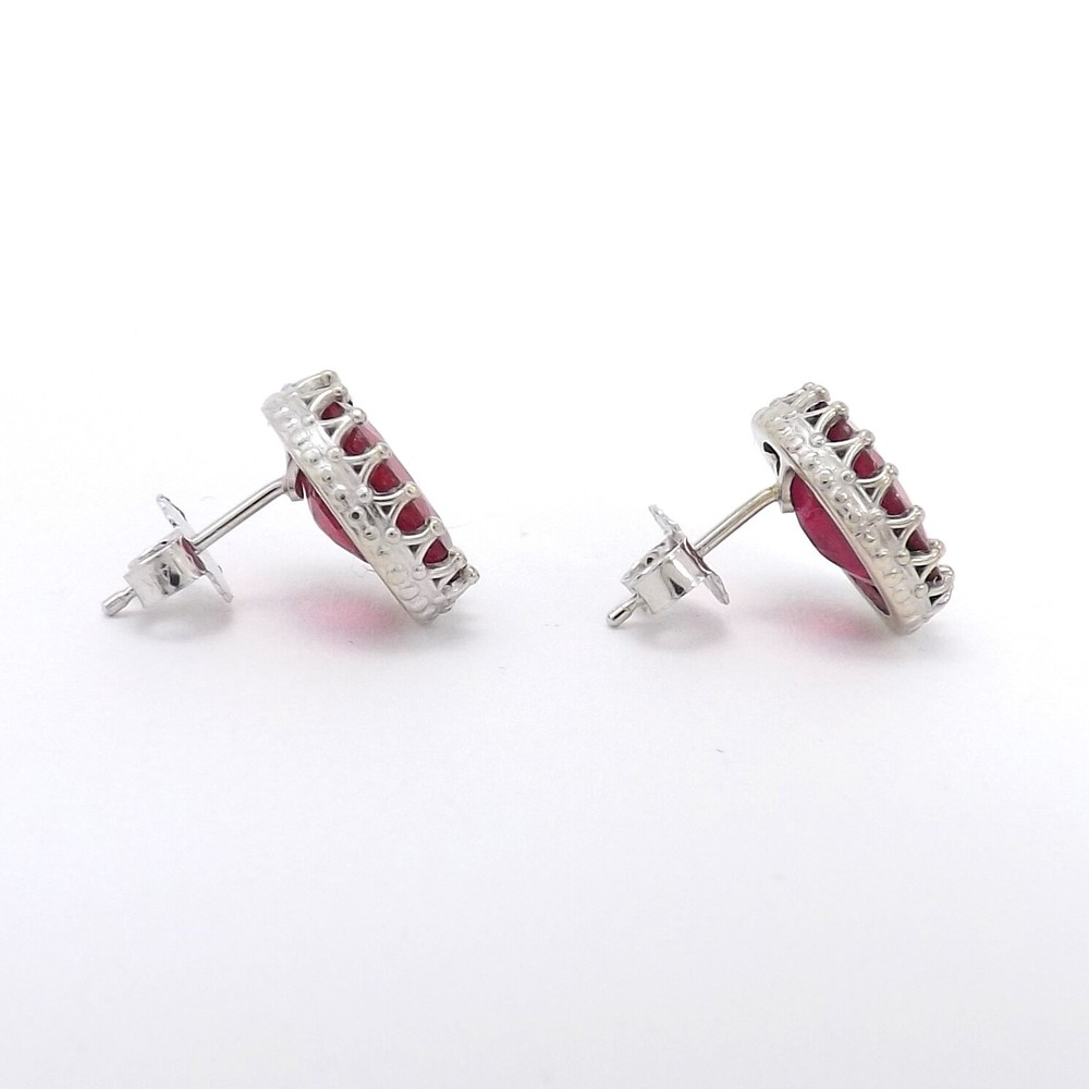 14k White Gold Oval Crown Setting Stud Earrings Natural Ruby July Birthstone New