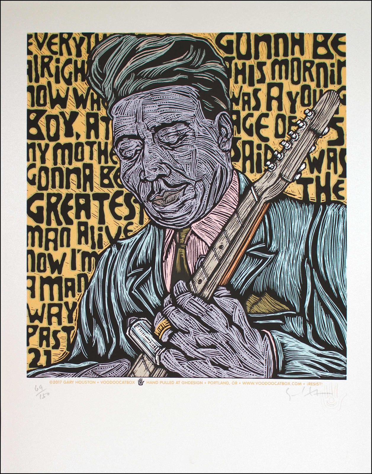 Muddy Waters Poster Portrait Signed Silkscreen Edition of 150 Gary Houston w/COA