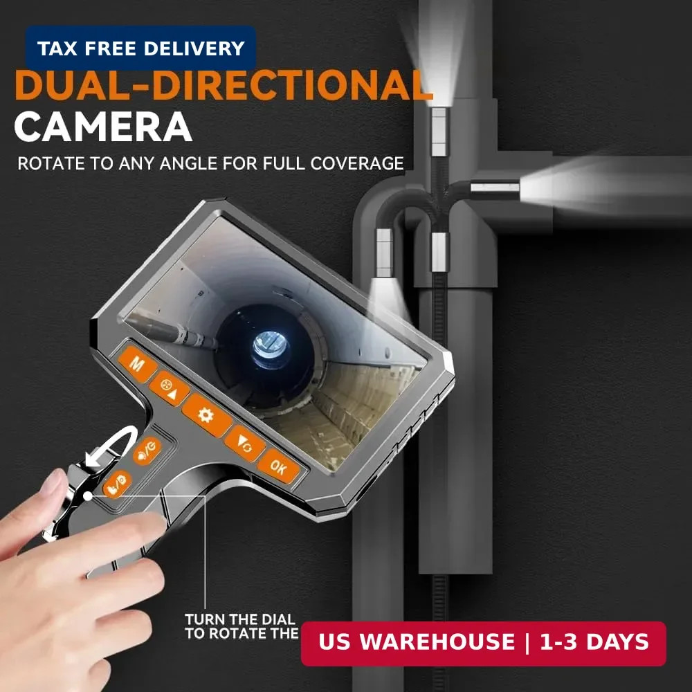 Articulating Borescope Camera with Screen, 2-Way Flexible Inspection Camera with