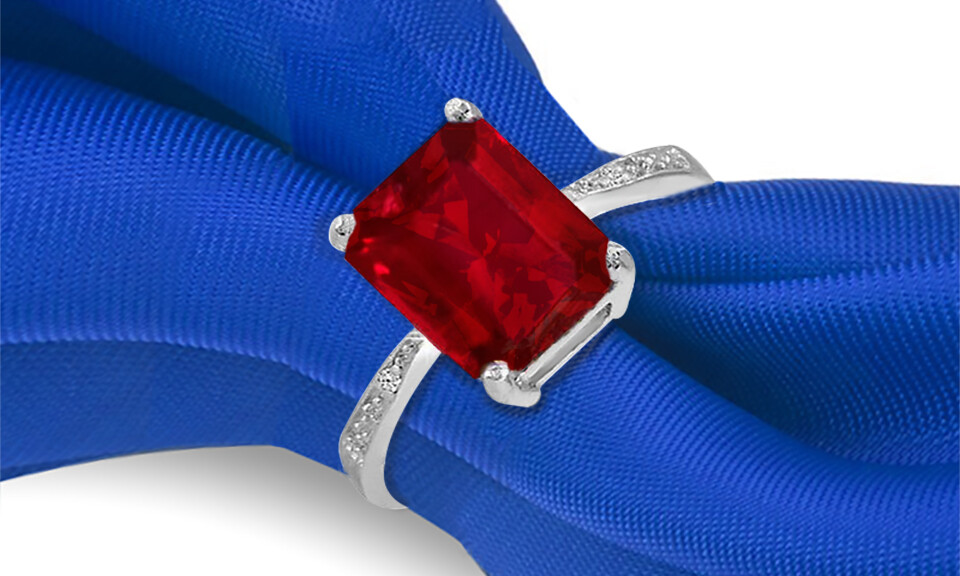 4.00 CTTW Lab Created  Ruby Emerald Cut Sterling Silver Ring Sizes 6 - 9