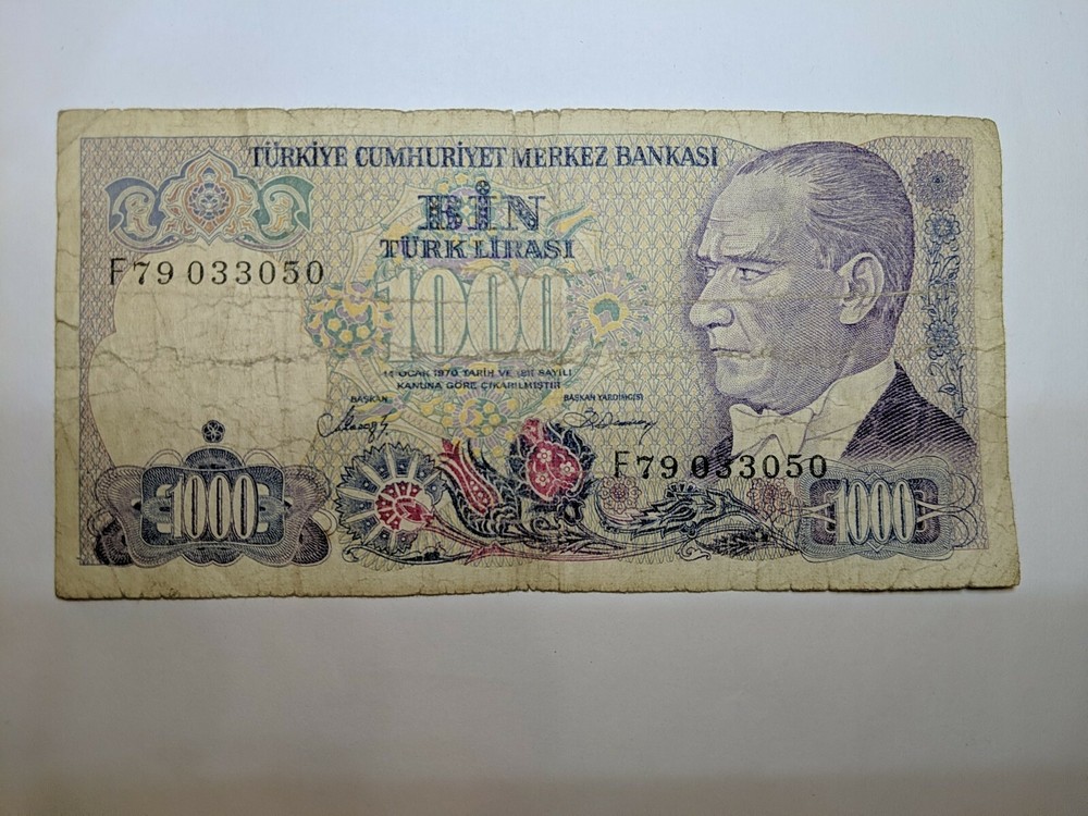 1970, 1000 Lira Turkey a High Value Banknote-2