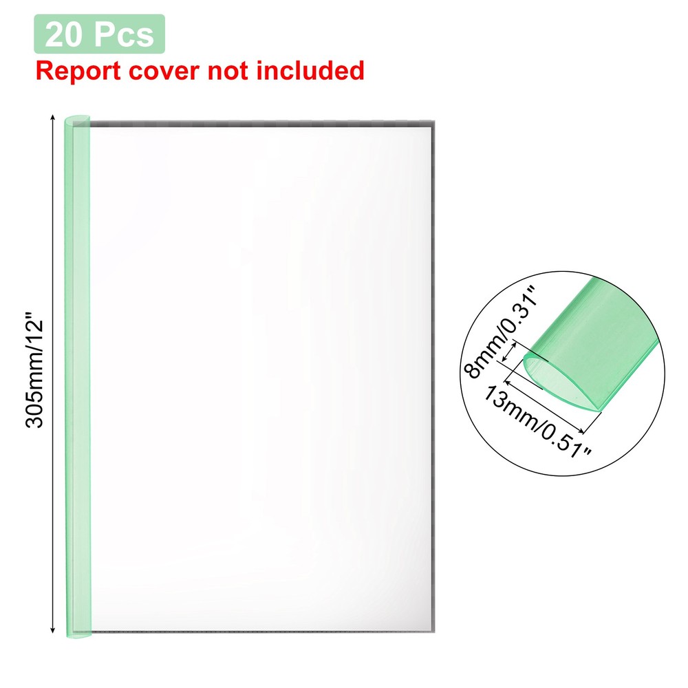 20Pcs 13x8mm Binding Bars, 50 Sheets Capacity, Transparent Green