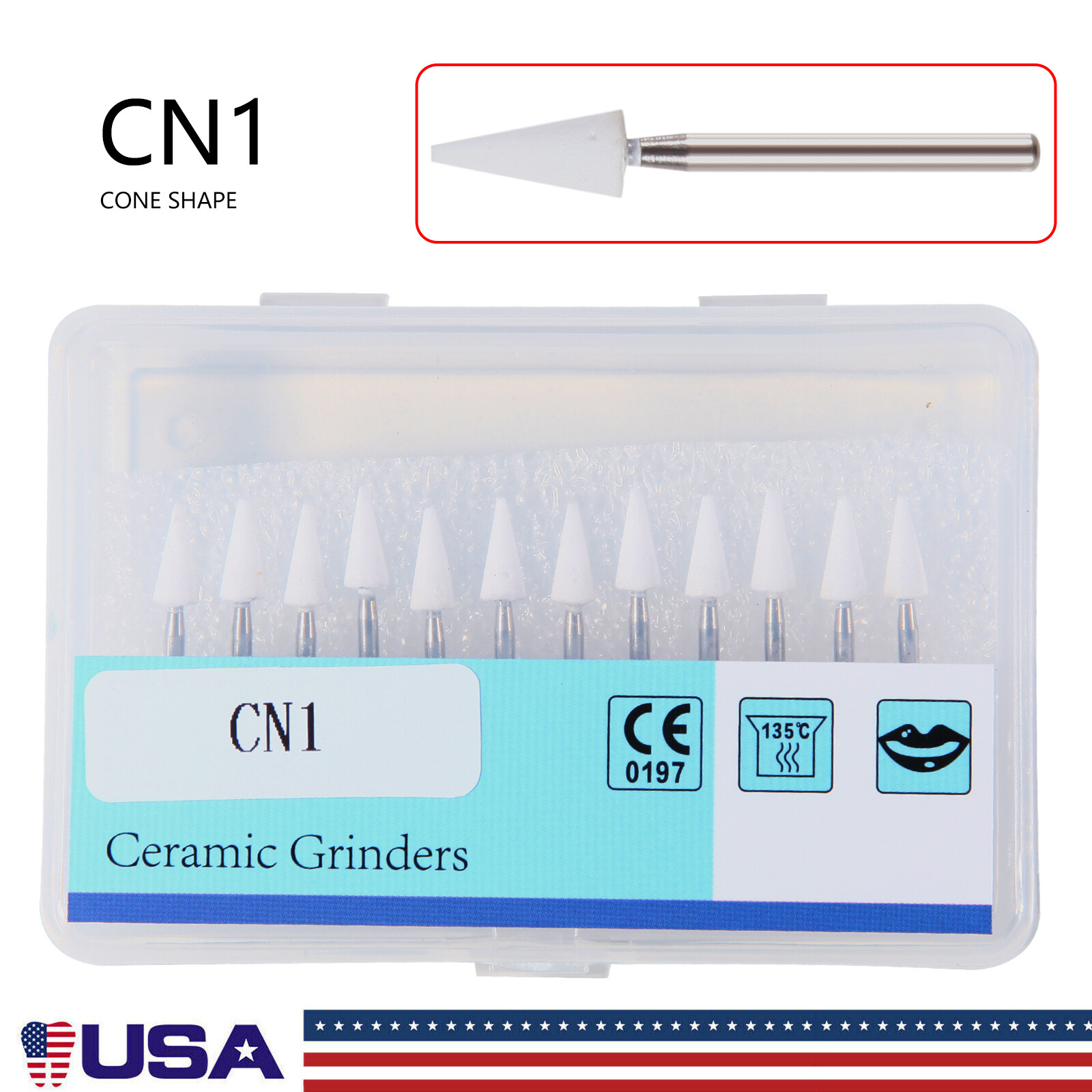 Dental White Stone Aluminum Oxide Polishing FG Burs For High &Low Speed 12/pk st