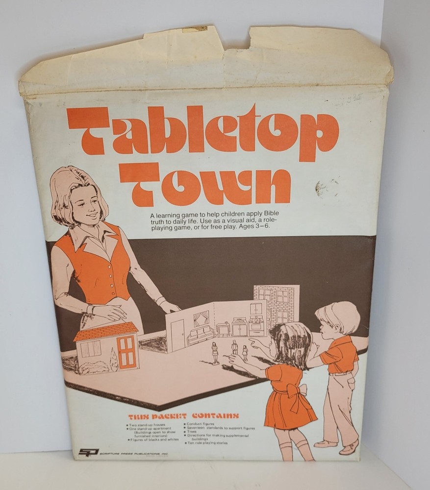 Vintage 1977 Scripture Press Publications Cardboard Tabletop Town Building Kit