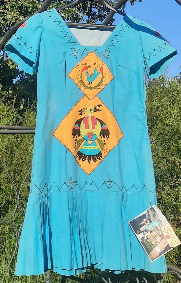 Vtg Authentic Seminole Indian 1930s Dress Handmade Stitched Blue Native American