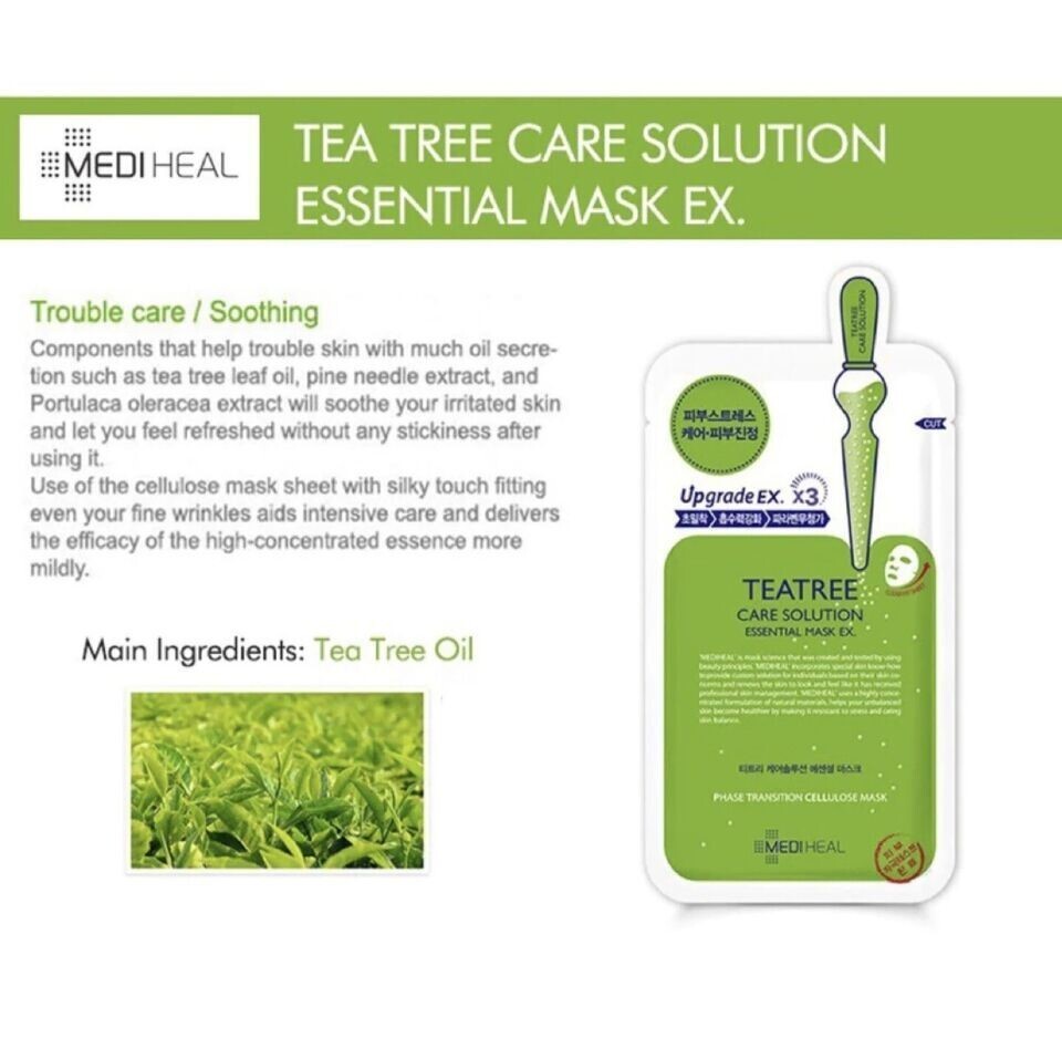 MEDIHEAL Tea Tree Essential Mask 10-Sheets. WITHOUT Box (Exp 2024/02)