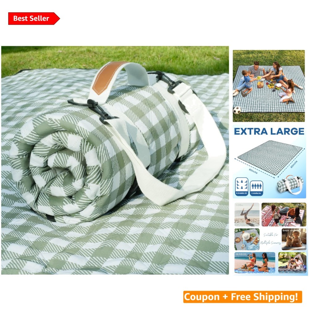 Portable Foldable Beach and Picnic Blanket - Cute Gingham Pattern, Waterproof