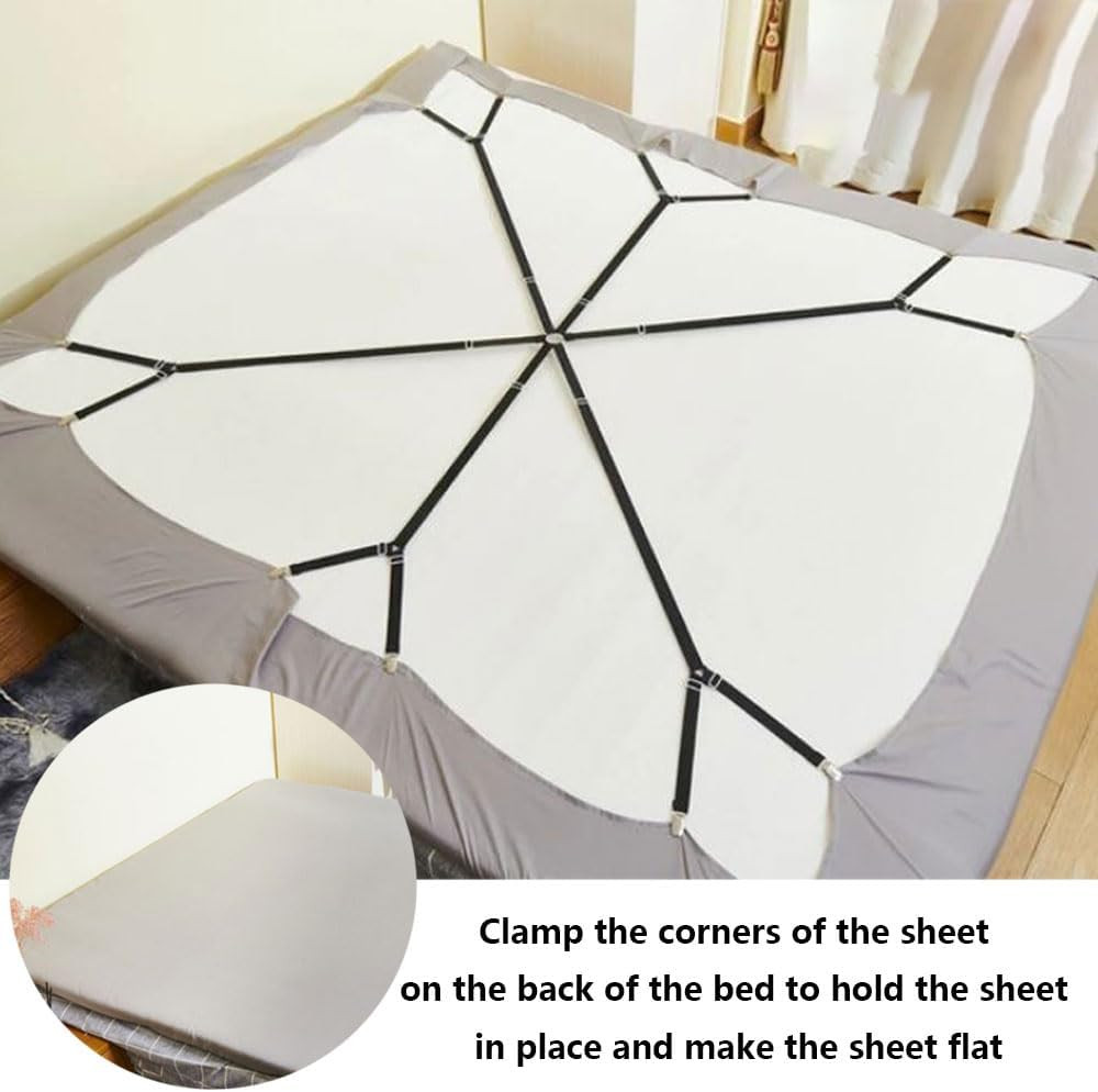 Elastic Sheet Fasteners for Staying Bedsheet Flat, Adjustable Bed Sheet Holder S