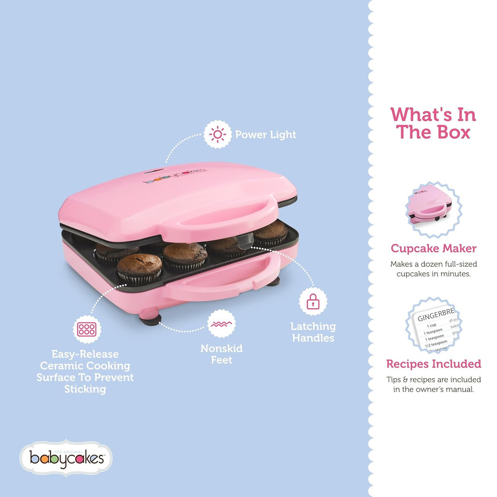 Full Size 12 Cupcake Maker - Kitchen Appliance with Nonstick Coating & Latching