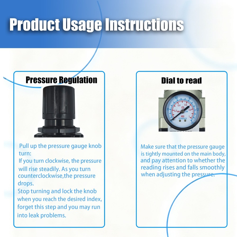 1" NPT Compressed Air Filter Regulator Combo Piggyback, 5 Micron Brass Element