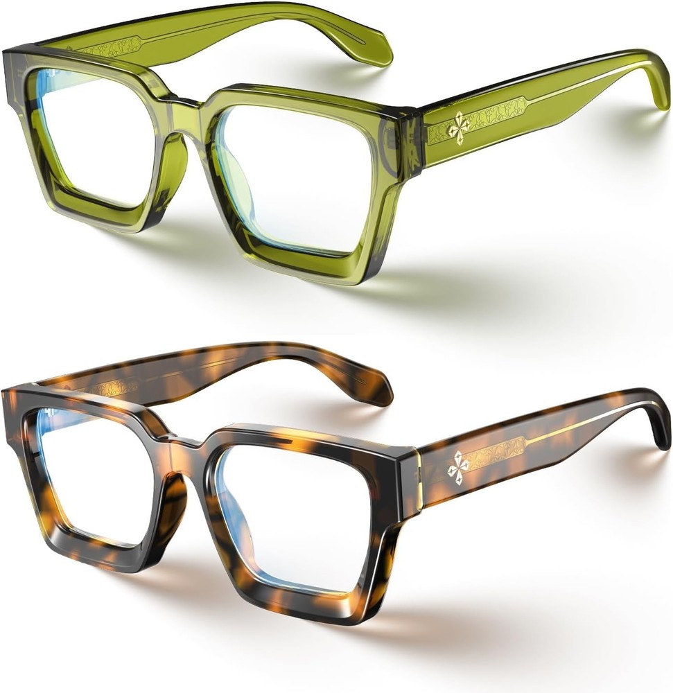 2 Pack Blue Light Blocking Glasses Rectangle Frame and Chic Preppy Look for W...