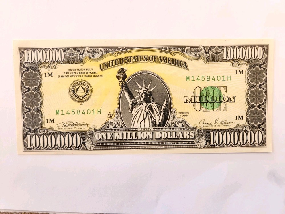 GENUINE AUTHENTIC 1,000,000 BILL WITH CERTIFICATE OF AUTHENTICITY