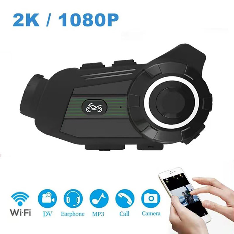 2PCS Pro Bluetooth Motorcycle 2K Camera Recorder+Helmet Headset Intercom