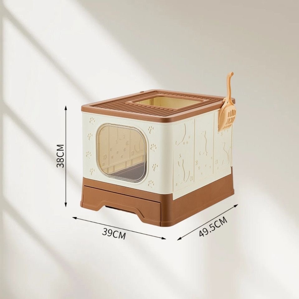 Enclosed Cat Litter Box, Printed Pattern Cat Litter Box Large Foldable Top-Entry