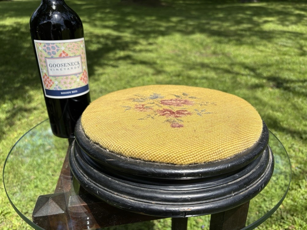 Antique Victorian Needlepoint Round Footstool