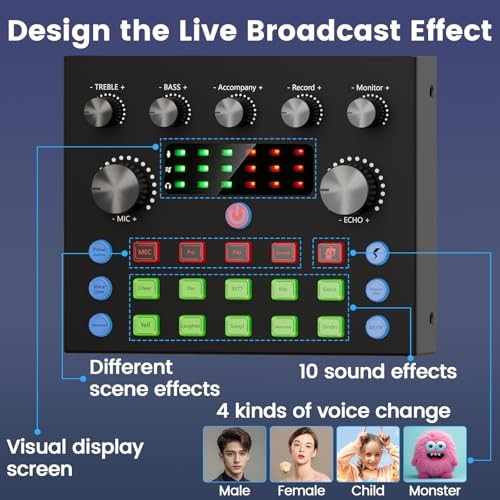 Podcast Equipment Bundle for 2, Audio Interface with Voice Changer Condenser