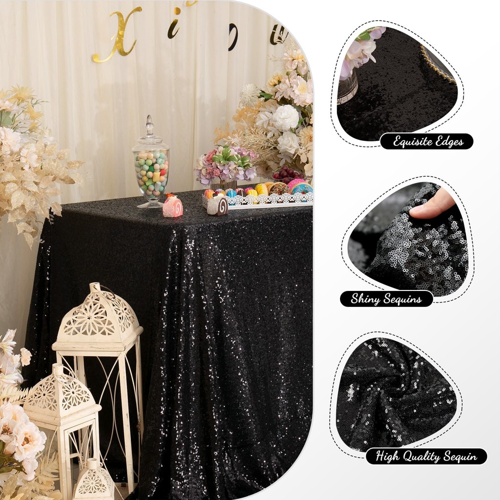 Sequin Tablecloth Black Rectangle 50"x80" Shimmer Table Cloths Sparkle Glitte...