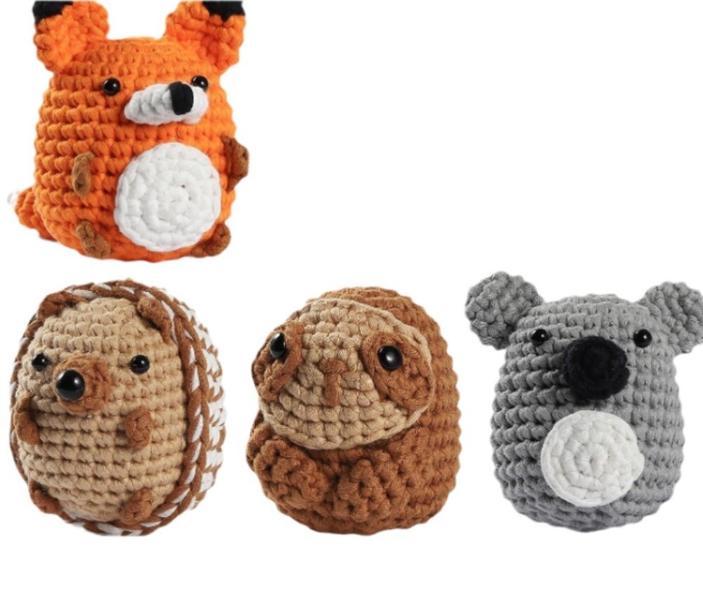 Beginner Crochet Kit 4-Pack DIY Animal Set w/ Yarn Hook & Video Tutorials Gift