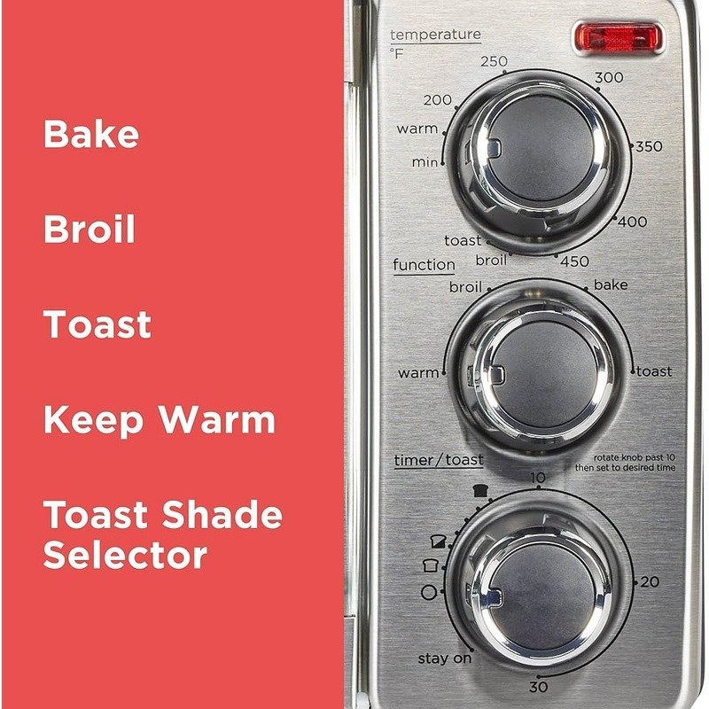 Compact Toaster Oven 9 Inch Pizza 4 Slice Bread Timer Crumb Tray Functions New