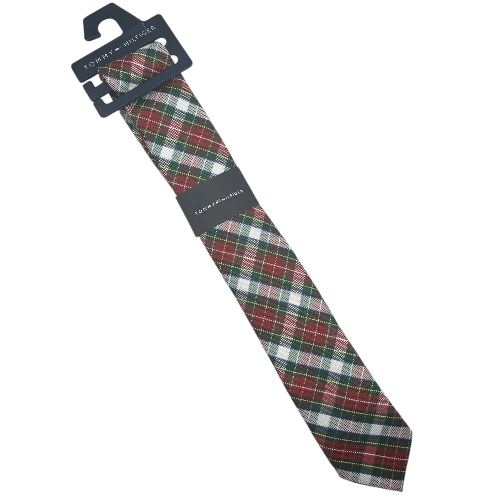 Tommy Hilfiger Holiday Tartan Tie Boys Red Multi Bar Tack Keeper Loop Holiday