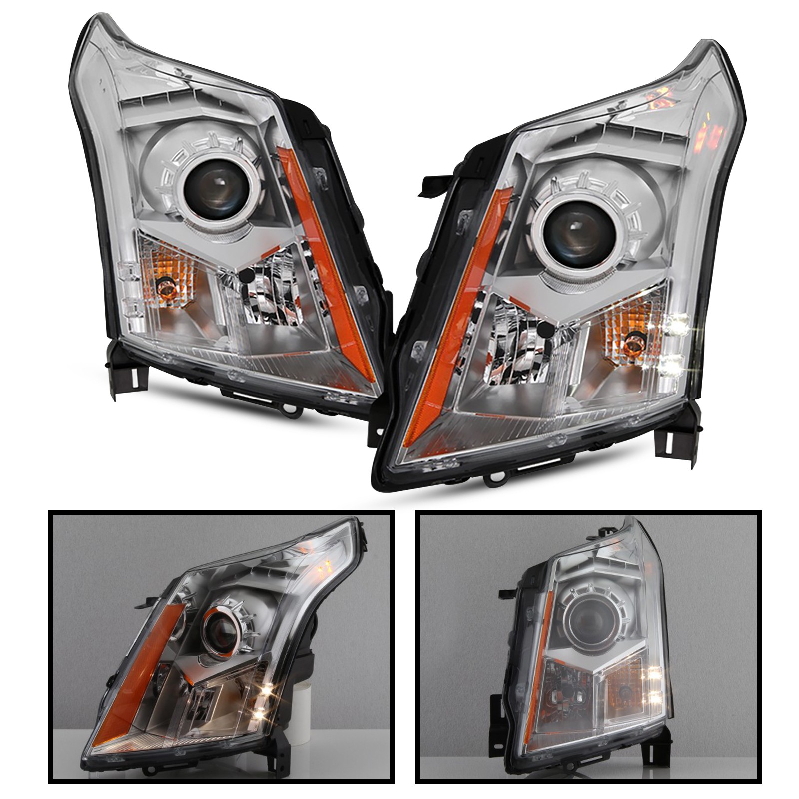 For 2010-2016 Cadillac SRX Halogen w/ LED Projector Headlights Left+Right Side