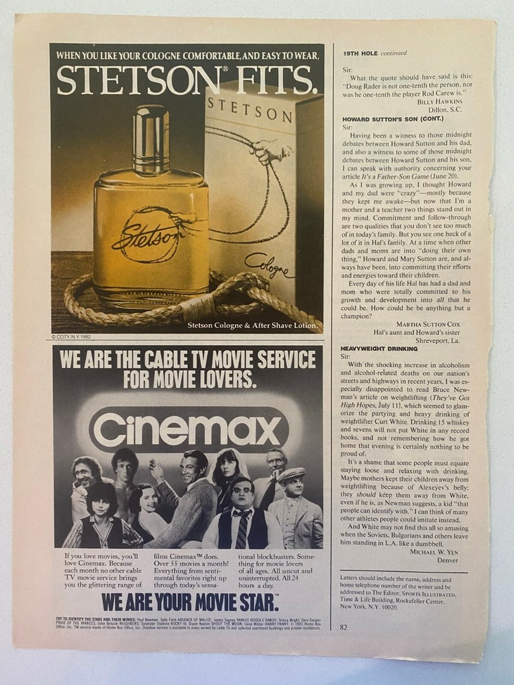 Stetson Cologne Vintage 1983 Print Ad