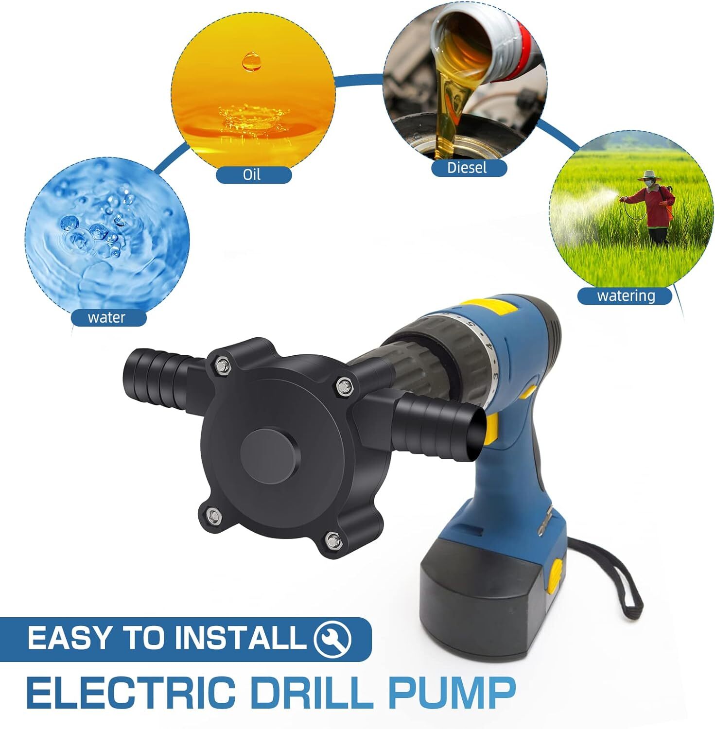 Home Electric Drill Drive Self Priming Pump Water Oil Fluid Transfer Pumps Tools