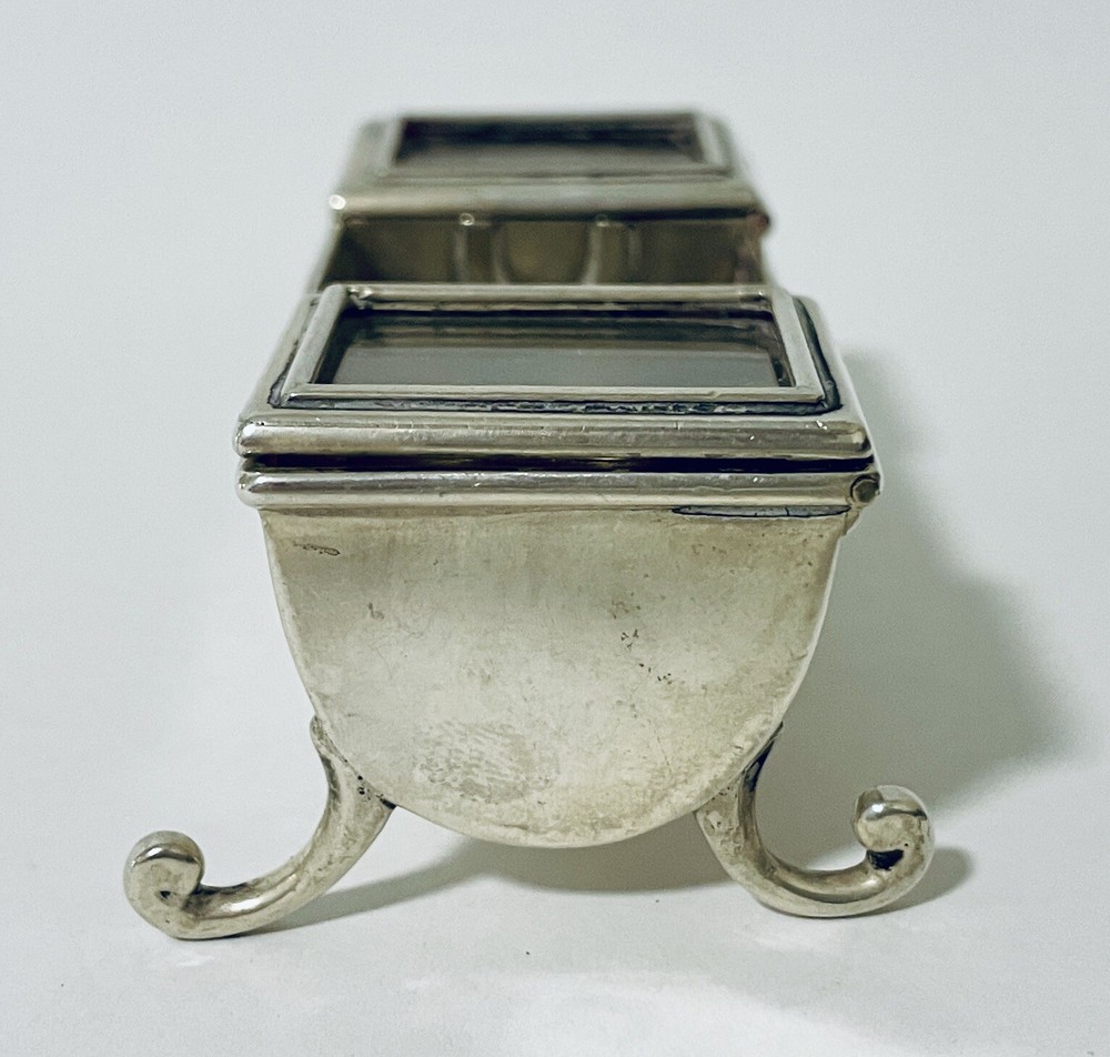 Antique Victorian Solid Sterling Silver Double Stamp Trough Box Chester 1885