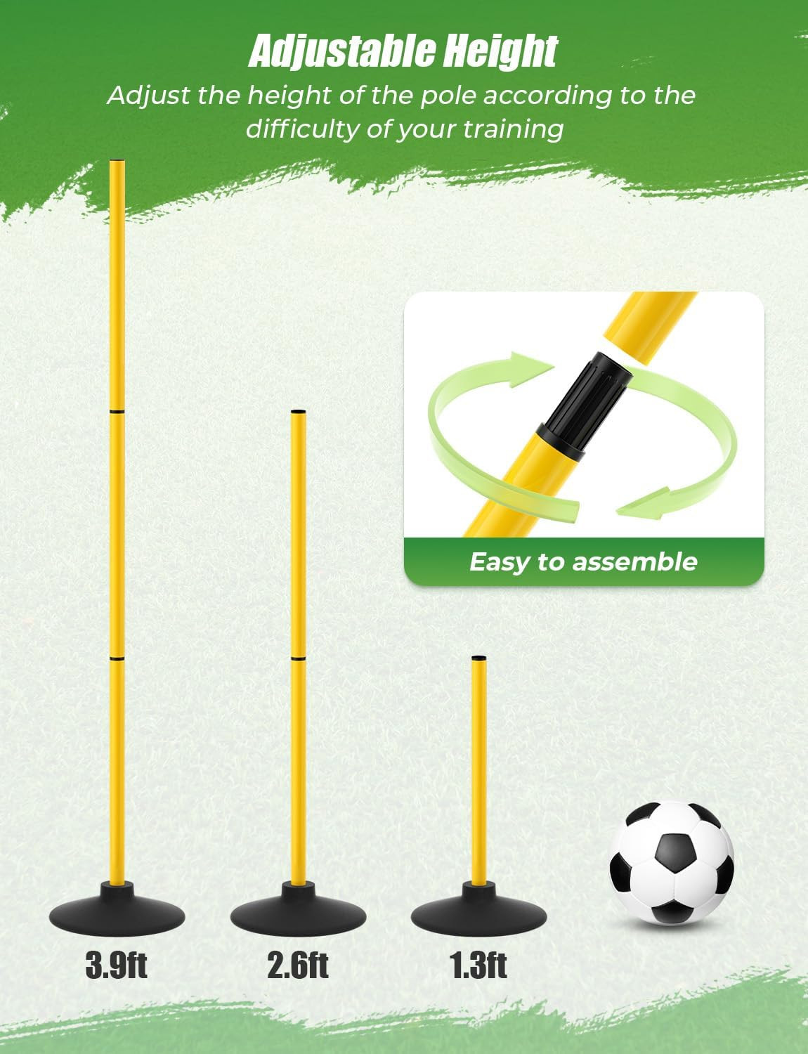 Agility Poles 4 Pack 50" Sports Soccer Training Poles,Detachable Speed Training