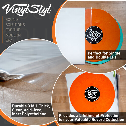 Vinyl Styl® 12 Inch Outer Record Sleeves - Resealable Flap - 50 Count (Clear) [N