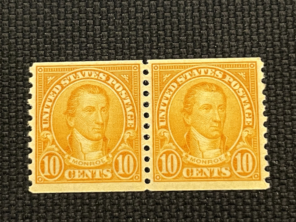 US Stamp #603 Monroe Line Pair Stamps  LH/MOG